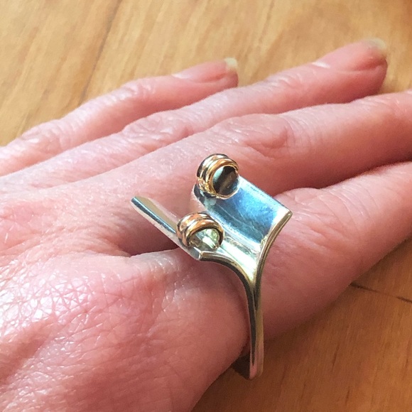 14kt solid Y Gold Sterling Silver Modern Ring - Picture 8 of 16